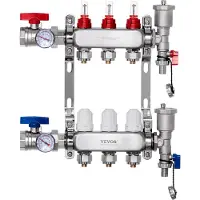 Vevor 3-grenad värmestrålningsgrenrör, 1/2" PEX-rörgrenrör, PEX-grenrör i rostfritt stål för vattenburen golvvärme, PEX-grenrörssats för värmestrålning med 1/2" adaptrar ingår