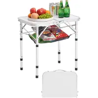 Vevor Hopfällbart campingbord, justerbara bärbara sidobord, strandbord i aluminium och MDF med nätlager, bärhandtag, lätt och kompakt för utomhuspicknick och grillmatlagning, 61x40 cm, silver