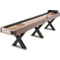 Vevor Shuffleboard-bord, 3,8 meter shuffleboard för familjerum, 2-i-1 shuffleboard- och bowlingkombinationsset, med reptålig spelplan, ben, 8 puckar, bowlingset, vax och bordsborste