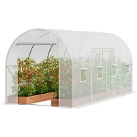 OEM Walk-in tunnelväxthus, 14,6x6,4x6,3 fot Hoop House växthustunnel, växthus med galvaniserad stålram, vitt PE-lock, rulldörr med dragkedja och 8 fönster för utomhusbruk