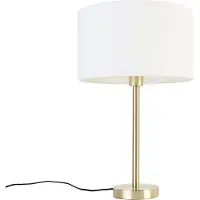 QAZQA Klassisk bordslampa mässing med vit skärm 35 cm - Simplo
