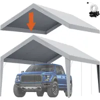 Vevor Carport Ersättningstaköverdrag 12 x 20 fot, Garagetältöverdrag Kraftig Vattentät &amp; UV-skyddad, Enkel Montering med Kulband, Grå (Endast Toppöverdrag, Ram Ingår Ej)