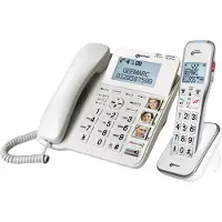 Geemarc Telecom Amplidect Combi 595 - Fast telefon - svarssysten med nummerpresentation/samtal väntar - DECT - vit + 1 extra handuppsättning