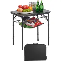 Vevor Hopfällbart campingbord, justerbara bärbara sidobord, strandbord i aluminium och MDF med nätlager, bärhandtag, lätt och kompakt för utomhuspicknick och grillmatlagning, 61x40 cm, svart