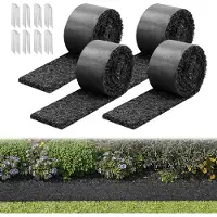 Vevor gummimulchmatta i rulle, 4 rullar 305 x 11,5 cm, permanent kantlist av återvunnet gummi, naturligt utseende blomsterrabatt med pålar, 0,5 tum tjocka klippbara trädgårdskanter för landskapsarkite