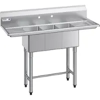 Vevor diskho med 3 fack, 18 gauge 304 rostfritt stål, 254x356x254 mm, diskho med 3 fack för kommersiellt kök, förberedelse- och tvättställ, 2 avrinningsbrädor och bakstänkskydd för restaurang, food tr