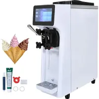 Vevor Kommersiell glassmaskin, 10 l/h kapacitet, 900 W mjukglassmaskin för bänkskiva med en smak, 4 l behållare, 1,6 l cylinder, pekskärm med automatisk rengöring och förkylning, för restaurang, snack