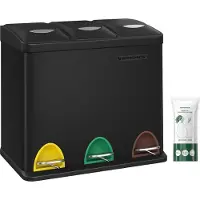 Songmics 3-i-1 Pedalkorg, 24L Svart Stål Soptunna