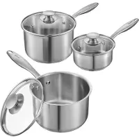 Vevor Kastrullset i rostfritt stål, 1 QT &amp; 2 QT &amp; 3 QT kastruller med glaslock, mångsidig nonstick-beläggning i rostfritt stål med ergonomiskt handtag, lämplig för ugn, diskmaskin, induktionsh