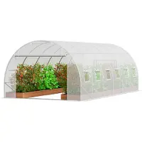 Vevor Walk-in tunnelväxthus, 19,4x9,7x6,5 ft Hoop House växthustunnel, växthus med galvaniserad stålram, vitt PE-lock, rulldörr med dragkedja och 12 fönster för utomhusbruk