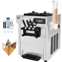 Vevor Kommersiell glassmaskin, 18–28 l/h kapacitet, 1650 W mjukglassmaskin med 3 smaker för bänkskiva, 2 x 5,5 l cylinder i rostfritt stål, LED-panel med automatisk rengöring och förkylning, för resta