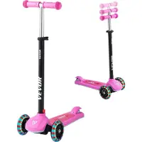 Vevor Sparkcykel för barn från 3 år, 3-hjulig sparkcykel med upplysta hjul, justerbart styre, brett halkfritt däck, lätt aluminiumram för pojkar och flickor upp till 74,8 kg, rosa