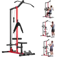 Vevor LAT Pull Down-maskin, 3-i-1-radkabelmaskin, kabelmaskiner för hemmagym med 3-nivås justerbar sits, 4-nivås justerbar skumrulle, belastning 181 kg latorian för rygg, bröst, triceps, svart