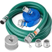 Vevor sugslangssats för vattenpump, med 51 mm (2 tum) x 15,2 m (50 fot) blå backspolningsslang, 6,1 m (20 fot) grön sugslang och rundhålssil i stål, kamlås, klämmor, kam- och spåradapter, för flera än