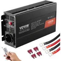 Vevor Ren Sinusvågsväxelriktare, 1000 Watt, DC 12V till AC 230V växelriktare med 2 AC-uttag 2 USB-portar 1 Typ-C-port, Fjärrkontroll för små hemenheter som smartphones, bärbara datorer, CE FCC-certifi
