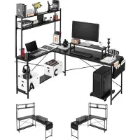 Vevor L-format datorbord, 1,7 m vändbart hörnspelbord med skärmstativ och flyttbart CPU-stativ, modernt och snyggt PC-bord, robust arbetsstation för hemmakontor - enkel att montera