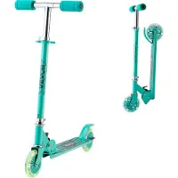 Vevor Sparkcykel för barn från 3 år, 2-hjulig sparkcykel med upplysta hjul, justerbart styre, brett halkfritt däck, hopfällbar lättviktsram för pojkar och flickor upp till 49,9 kg, grön