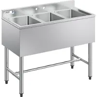 Vevor diskho med 3 fack, 18 gauge 304 rostfritt stål, 254x356x254 mm, kommersiell diskho med 3 fack under bardisk, bakstänkskydd och effektiv dränering för kök, restaurang, food truck och hemmabruk