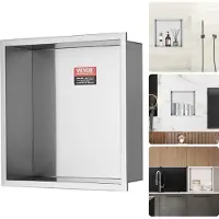Vevor 33,02 x 33,02 cm kakelfri duschnisch i 304 rostfritt stål, vägginfälld nisch med dubbla hyllor, förseglad vattentät rostbeständig modern nisch för dusch badrum tvålförvaring, silver