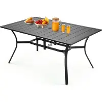 Vevor Matbord för utomhusbruk, 150 cm långt rektangulärt bistrobord i metall och stål för 4-6 personer, med 38 mm paraplyhål, vädertåliga stora möbler för gräsmatta, veranda, svart