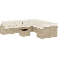 vidaXL Loungegrupp för trädgården m. dynor 11 delar beige konstrotting