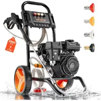 Vevor Gasdriven högtryckstvätt 2900 PSI och max 7 l/min, uppgraderad aluminiumpump med sprutpistol och skaft, 4-munstyckssats, bensindriven högtryckstvätt för bilar, staket, uppfarter, hem, uteplatser
