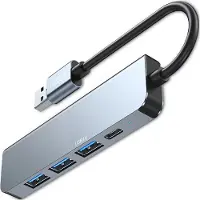 Tech-Protect V0 5-i-1 USB-A-hubb - 3xUSB 2.0, USB 3.0, USB-C PD - Grå