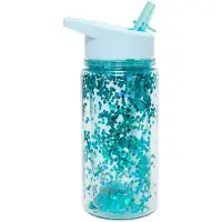 Petit Monkey Vattenflaska m. Sugrör - 300 ml - Blå m. Glitter - - One Size - Vattenflaska