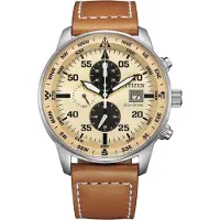 Citizen Eco-Drive Aviator Kronograf Läderarmband Beige Urtavla CA0880-15X 100M Herrklocka beige