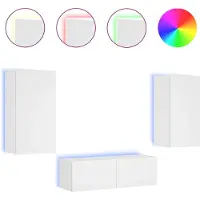 vidaXL Väggmonterade tv-skåp 3 delar med LEDs vit