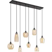 QAZQA Art Deco Pendellampa Svart med Amber Glas 8-ljus - Hanne