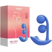 Honey Play Box Melody - App-styrd pärlbesatt 2-i-1 vibrator (blå)