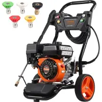 Vevor Gasdriven högtryckstvätt, 3950 PSI 10L/min, 2.6 GPM bensindriven högtryckstvätt med kopparpump, sprutpistol och förlängningsstav, 5-munstyckssats, för bilar, staket, hem, uppfarter, uteplatser,