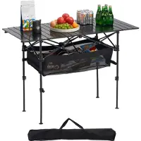 Vevor Hopfällbart campingbord, bärbara rullbara sidobord, lättviktigt strandbord i aluminium med justerbar höjd, stor förvaringsväska och bärväska, för utomhusgrillning, picknick, resor, svart