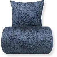 Borg Living Bäddset 140x220 cm - Bomullssatin - Mörkblå marmormönster
