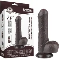 Lovetoy Sliding-Skin - dildo med pung - dubbel lager - 18,3 cm - brun