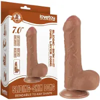 Lovetoy - dildo med pung - dubbel lager - 18,3cm - natur