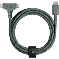 Native Union Belt Duo, Grön, USB C, USB C/Lightning, 1,5 m, Hankoppling, Hankoppling