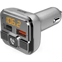 Hama - Bluetooth handsfree/FM-sändare/laddare för mobiltelefon, surfplatta - silver