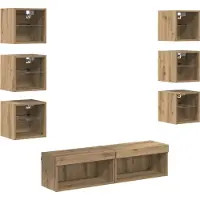 vidaXL TV-skåp med LED -remsljus med låda 8 pcs Artisan Ek Glas