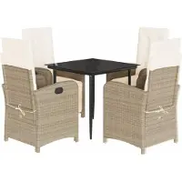 vidaXL Matgrupp för trädgården med dynor 5 delar beige konstrotting