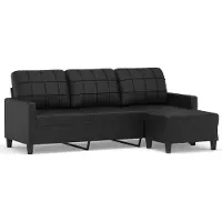 vidaXL 3-sitssoffa med fotpall Svart 180 cm Konstläder