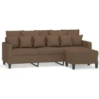 vidaXL 3-sitssoffa med fotpall Brun 180 cm tyg