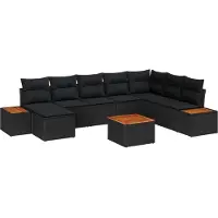 vidaXL Trädgårdsoffset med kudde 9 pcs Svart Poly rattan