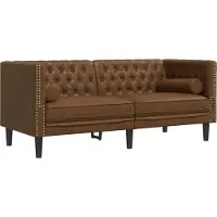 vidaXL Soffgrupp chesterfield 2 delar bolsterkuddar brun konstmocka