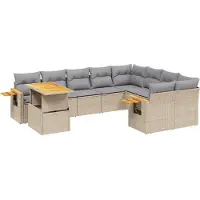 vidaXL Soffgrupp för trädgård med dynor 10 delar beige konstrotting