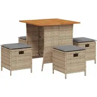 vidaXL Matgrupp för trädgården med dynor 5 delar beige konstrotting