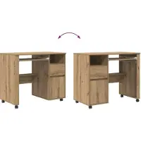vidaXL Skrivbord med Hjul Artisan Ek 91 x 50 x 77 cm Konstruerat trä