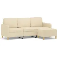 vidaXL 3-sitssoffa med fotpall Gräddvit 180 cm tyg