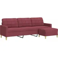 vidaXL 3-sitssoffa med fotstöd vinröd 210 cm tyg